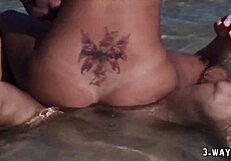 a blonde amateur with big tits joins a 3some outdoor