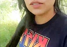 Young woman masturbates in the river unaware of the voyeur watching