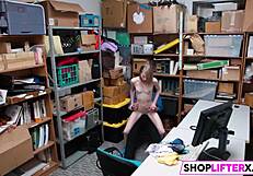 Sweet teen caught shoplifting at the office.