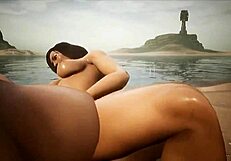 In Conan Exile, the lesbian action features intense kissing and pussy licking between hot babes