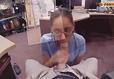 Amateur Brunette Babe Gets Nailed Hard At The Pawnshop By A Big Cock