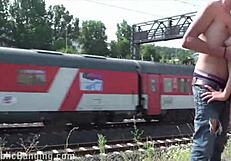 Cum and Jerk Off on Best Friend's Girl in Public Threesome Orgy! Join Now!