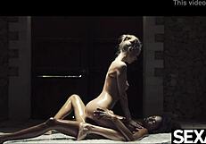 Black Beauty And Sexy Blonde Oil Each Other Up For Lesbian Sex