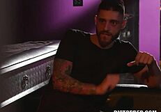 Blindfolded submissive endures deepthroat in dungeon