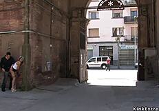 handcuffed blonde sucking dicks outdoor public