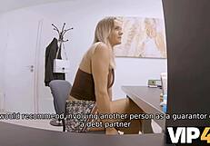 Blonde woman dances for money in casting interview