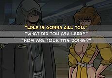 Muscular bodybuilder dominates with big tits in hentai.