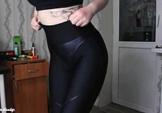 Sexy babe gets doggystyle fucked after workout, cum on tits