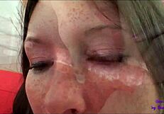 Two beautiful girls on orange sofa touching licking in lingerie orgasm