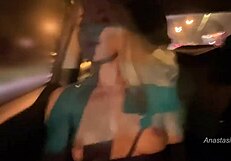 Blonde Hotwife Boldly Rides Topless in Public, Flashing Nude Tits Outdoors