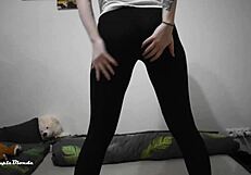 Blonde Miley Grey performs a striptease in white lingerie