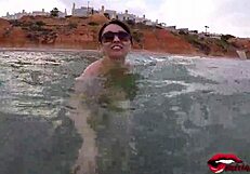 Big tits young girl gives handjob on public beach with miriam prado.