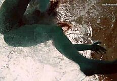 Czech chick vesta enters swimming pool naked. She bathes in the public shower.