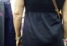 Sexy Nippleringlover Flashing Pierced Pussy in Public Store Upskirt