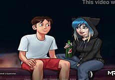 Peeping naked people through binoculars in Summertime Saga