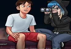 Peeping naked people through binoculars in Summertime Saga