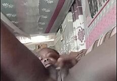 ebony slut masturbates until she squirts and gets a creampie from a black guy