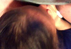 In a homemade setting, the wife delivers a sloppy blowjob with gagging, choking, and deepthroat before swallowing cum