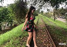 Manu Fox caught naked on train tracks, masturbating her pussy for voyeurs