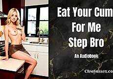 Horny stepsister gives cum eating instructions in submissive taboo scene