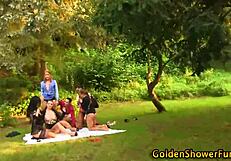 Outdoor watersports orgy with old group and golden shower fetish