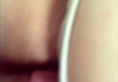 French amateur fucks in satin panties and lingerie, pussy pounding doggystyle POV