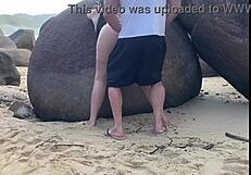 esposa gostosa walks in thong on the trail, showing her big ass in the woods