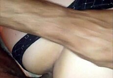 French amateur fucks in satin panties and lingerie, pussy pounding doggystyle POV