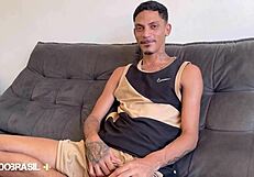 Cute guy shows off his big cock in solo session