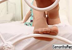 Samantha Saints Teases With Her Sexy Feet And Stockings In A Fetish Scene