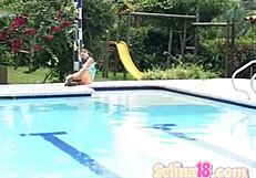 petite lesbian selina 18 loving teen 18+ licking pussy while fingering brunette babe in striptease