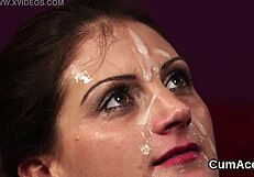 Flirty Honey Enjoys Jizz Facial And Cum Eating
