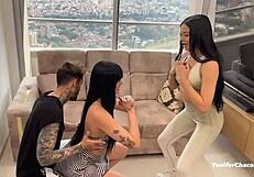 Hot Latinas Lick And Ride Their Personal Trainer's Cock In Missionary And Cowgirl Positions