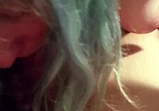 Blue hair girl giving me long blow job