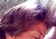 Petite latina sucks huge cock and swallows cum by riverfront