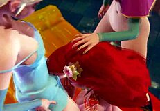 Anna, Elsa, and Ariel engage in triple futanari action in 3D porn