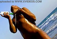 White Cock Fucks Tight Black Pussy on the Beach, Bareback and Passionate