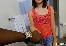 Izzy bell, latina teen, gives blowjob then doggystyle with big boner in her shaved pussy, cum facial. I love it!