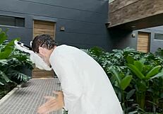 Halloween Threesome with Big Tits Bodybuilder Brunette in Miniskirt and Small Tits Babe!