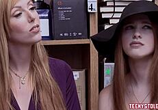 Redhead MILF Stepmom Lauren Phillips with Huge Tits and Teen Scarlett Snow in Foursome with Officers