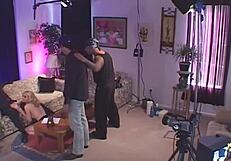 A Polish blonde being provocative stages herself naked and offers both her front and backside for two men to take pictures for a magazine cover