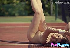 Kate Chromia Poses On Tennis Court, Small Tits Exposed, Clothes Ripped, What A Tease!
