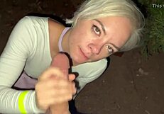 girlfriend sucks my cock outdoor and drains the cum