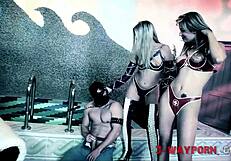 Wow, two hot latex sluts dominate two guys in bondage!