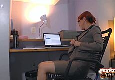 Porno teen queen Penny Pax at work gets office fun with toys