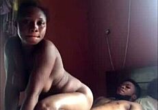 Intense gonzo deepthroat blowjob on cellphone by ebony couple