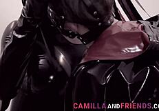 This fetish shemale in latex fucks with her monster cock.