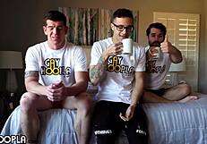 Thick dick actor jayden sucks and fucks in early morning gay threesome with friends.