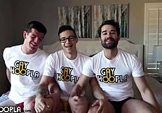 Thick dick actor jayden sucks and fucks in early morning gay threesome with friends.