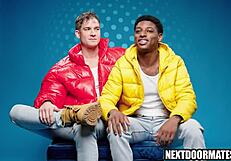 these hot guys in jockstraps are having interracial sex!